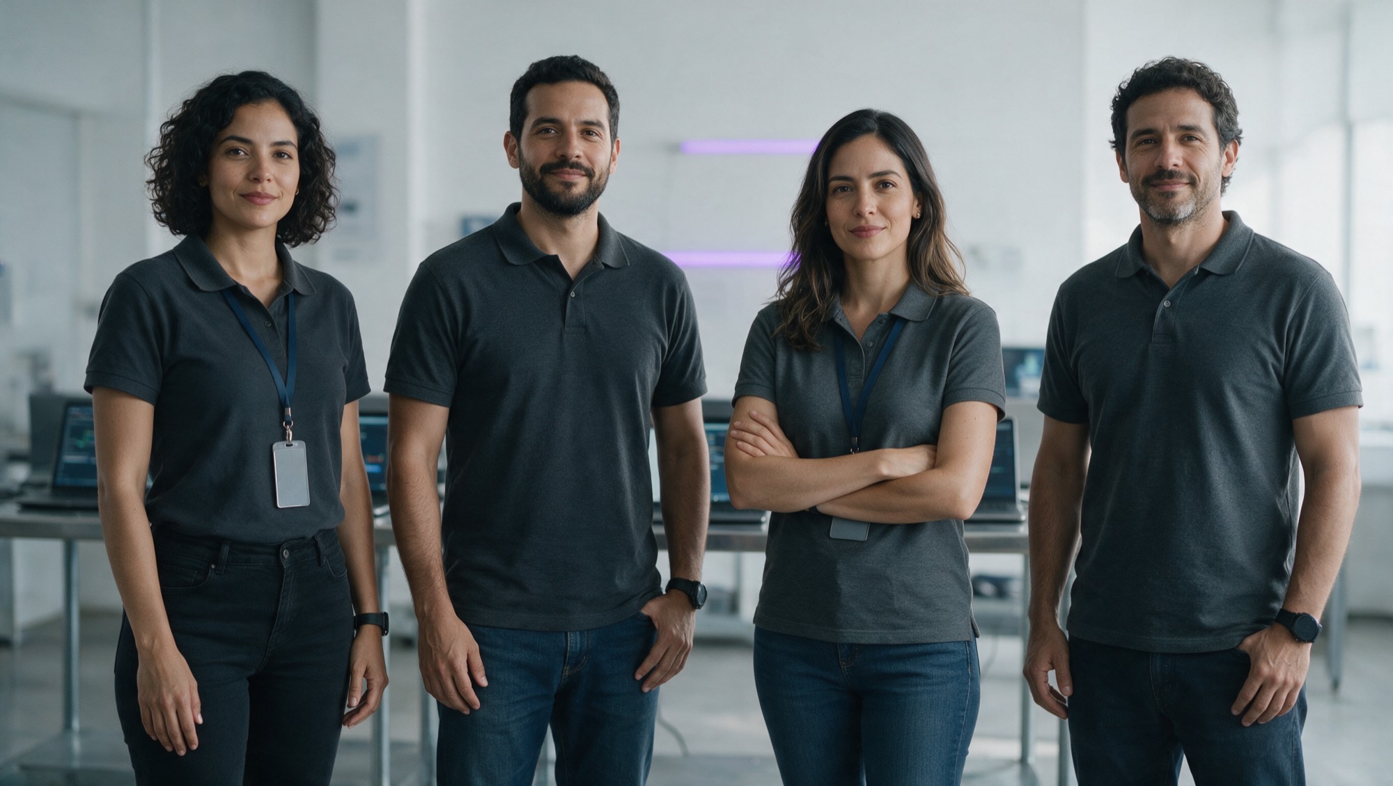 Cuatro integrantes del equipo técnico de SHOPPFUN en su área de trabajo.